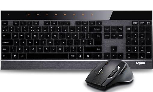 RAPOO 8900P Wireless Laser Metal Keyboard Mouse Combo showcasing its ultra-thin design and sleek metal finish.