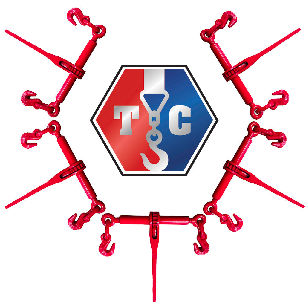 Heavy-duty Ratchet Chain Binder 3/8 - 1/2" with forged steel handle and powder coat finish, designed for secure cargo tie-downs.