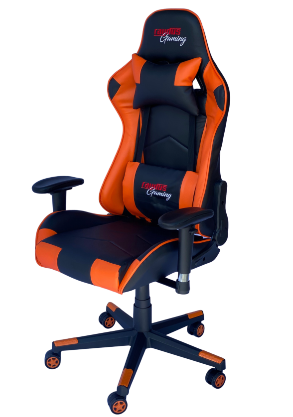 RAYDUS Gaming Racer Chair in vibrant orange color, featuring high backrest, adjustable armrests, and ergonomic design for ultimate comfort.