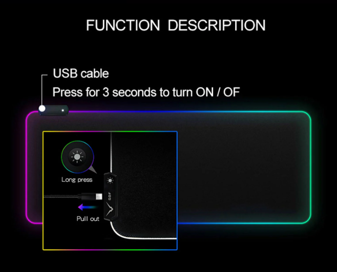 RBG Lightning Mode Extra Large Gaming Mousepad with vibrant RGB lighting and 14 modes, showcasing its sleek design and spacious surface.