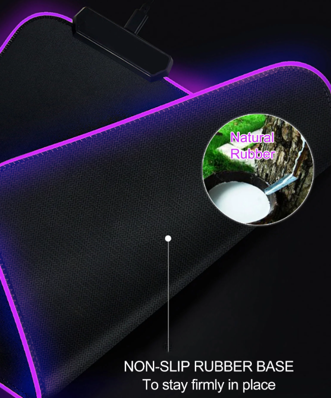RBG Lightning Mode Extra Large Gaming Mousepad with vibrant RGB lighting and 14 modes, showcasing its sleek design and spacious surface.
