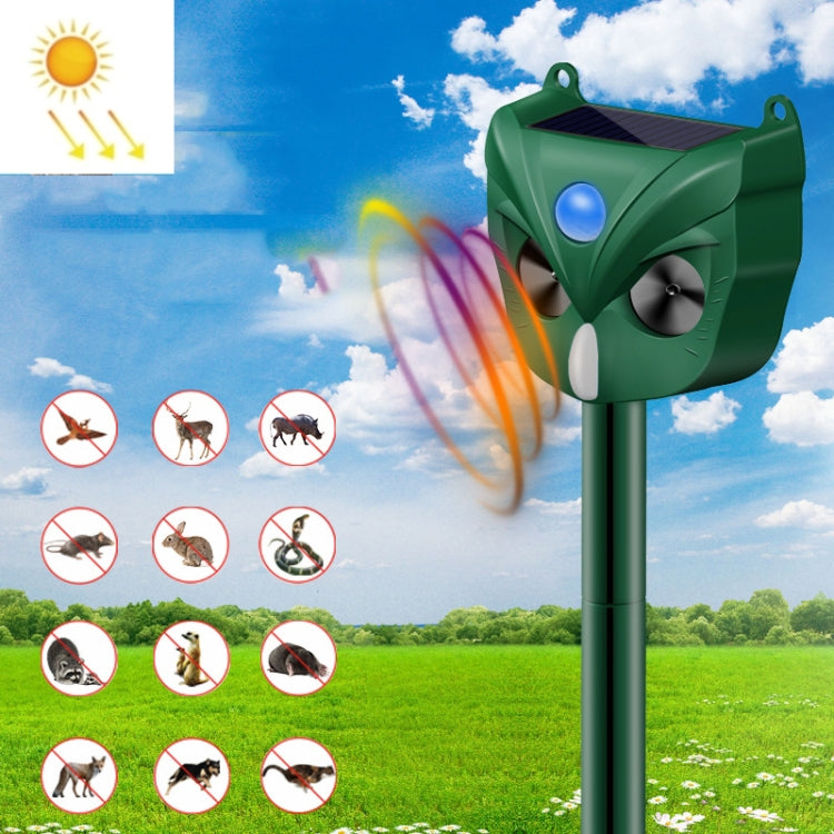 RC546 Outdoor Smart Solar Animal Ultrasonic Repeller with solar panel and LED light, designed for effective animal deterrence.