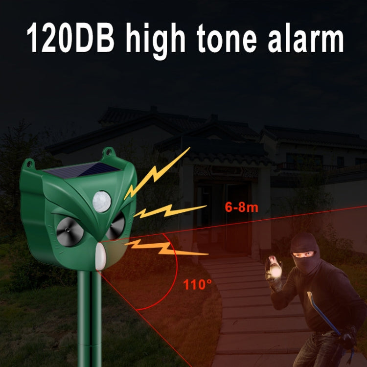 RC546 Outdoor Smart Solar Animal Ultrasonic Repeller with solar panel and LED light, designed for effective animal deterrence.