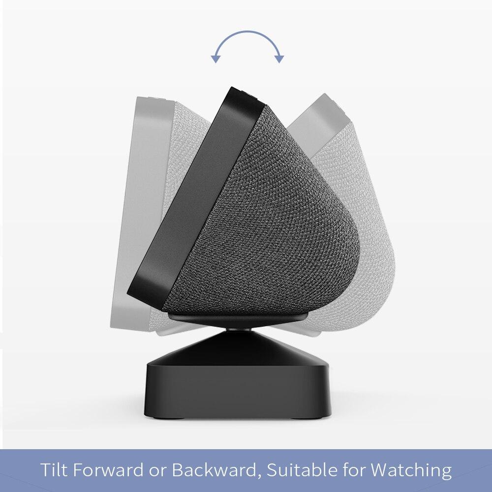Rechargeable battery base for Amazon Echo Show 5, featuring a sleek design and angle-adjustable stand for portable use.