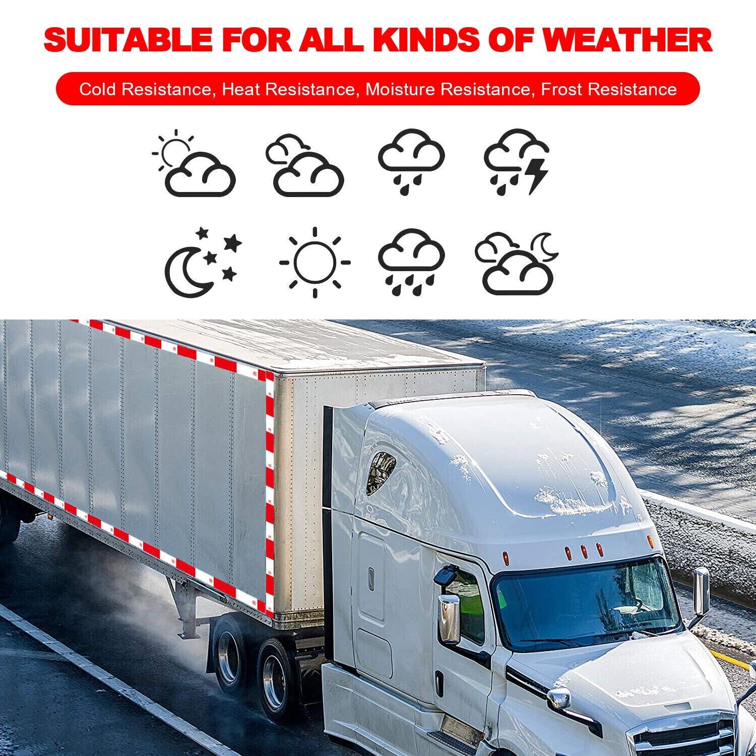 Reflective trailer safety tape in red and white, designed for high visibility on vehicles and trailers.