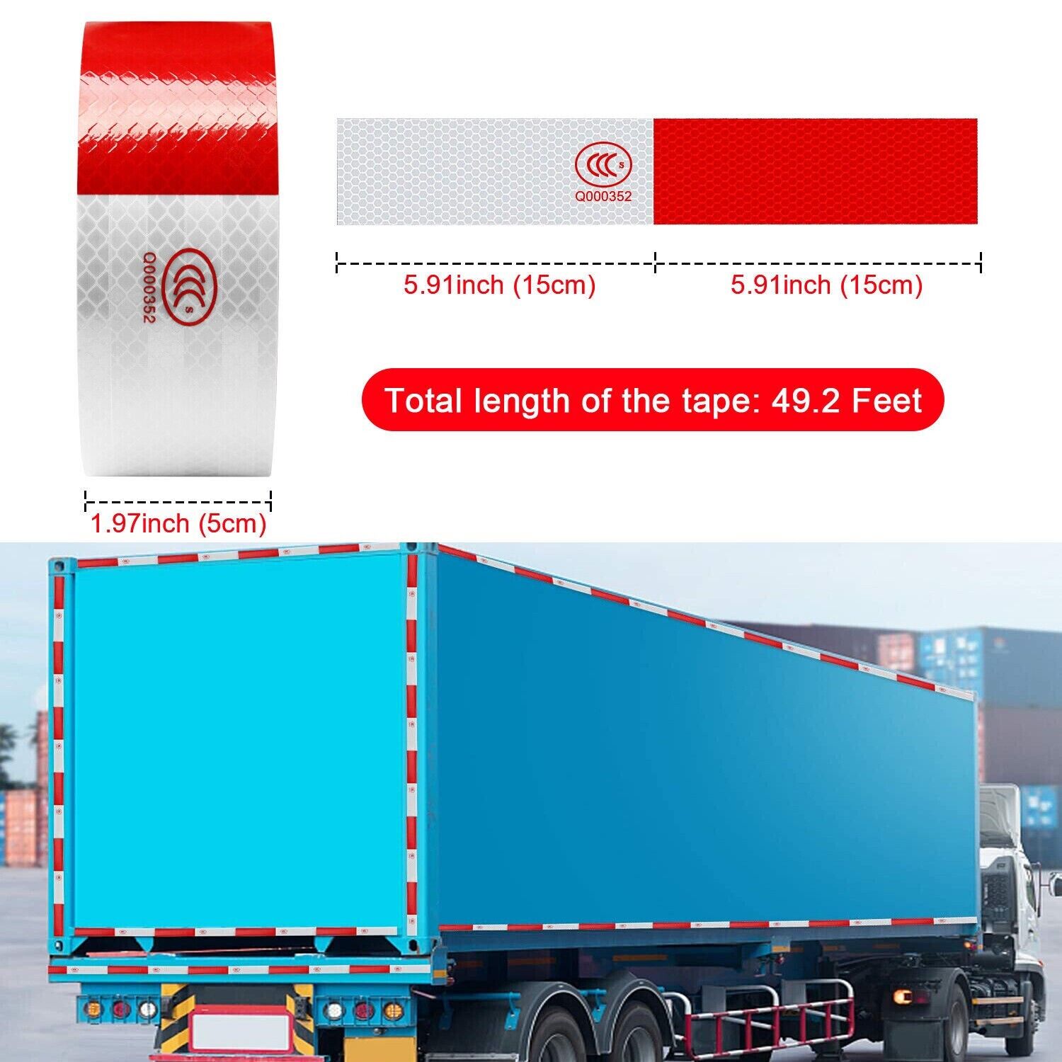 Reflective trailer safety tape in red and white, designed for high visibility on vehicles and trailers.