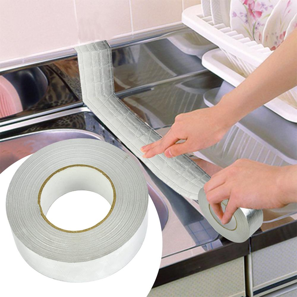 Reinforced Aluminium Foil Tape, 50mm wide, ideal for insulation and heating ducts, showcasing its strong adhesive backing and reflective surface.