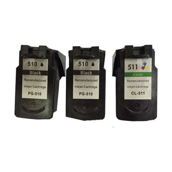 Remanufactured Value Pack containing 2 PG510 Black cartridges and 1 CL511 Colour cartridge, showcasing premium quality and eco-friendly design.
