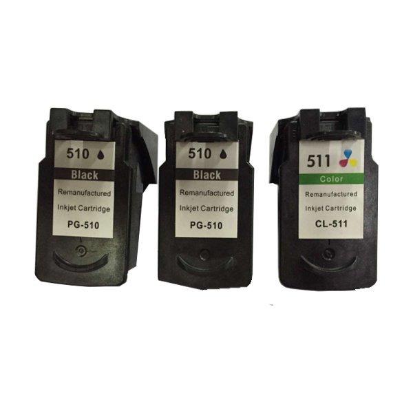 Remanufactured Value Pack containing 2 PG510 Black cartridges and 1 CL511 Colour cartridge, showcasing premium quality and eco-friendly design.