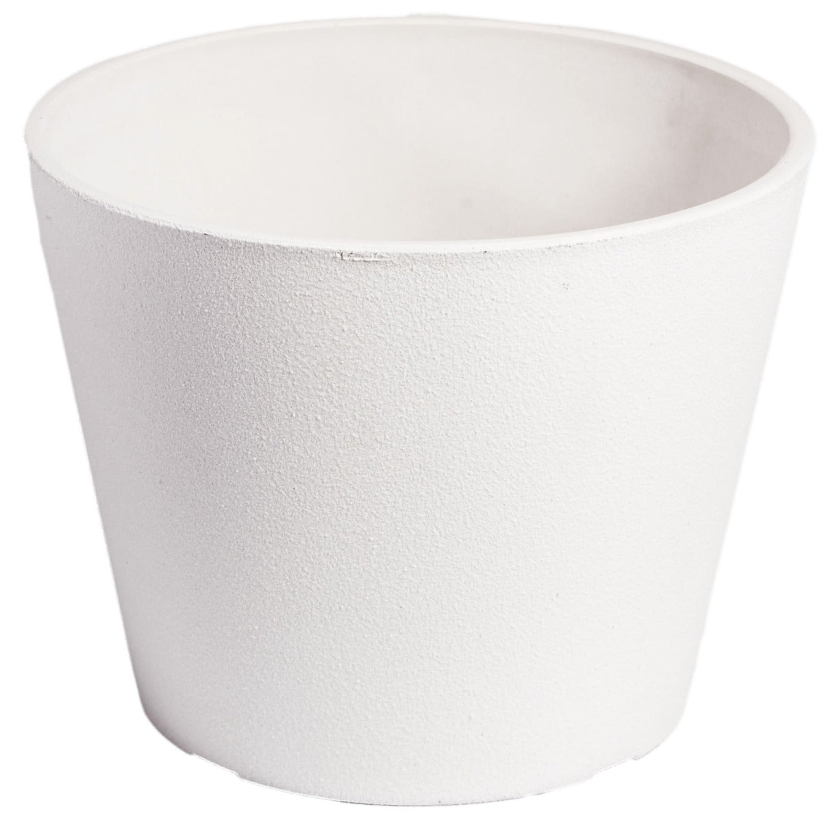 Rendered White Planter Pot 25cm with a unique hand-rendered finish, made from recycled materials, showcasing a rough surface texture.