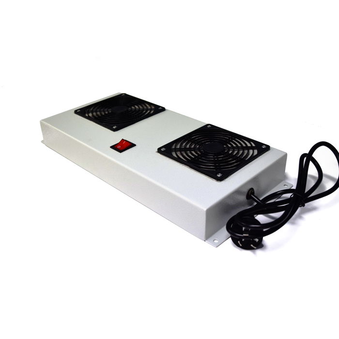 Replacement 2 way fan unit designed for outdoor wall mount ventilated cabinets, featuring an illuminated switch and compact dimensions.