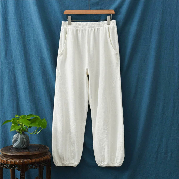 A pair of stylish high waist yoga pants made from soft linen, featuring a retro design suitable for autumn and winter wear.