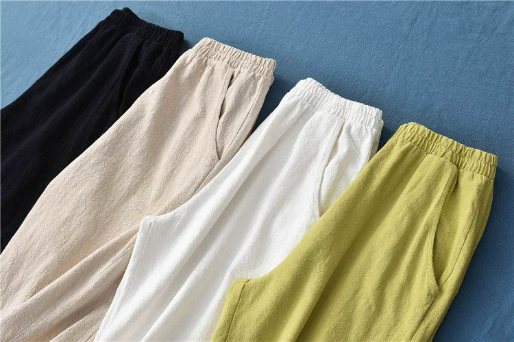 A pair of stylish high waist yoga pants made from soft linen, featuring a retro design suitable for autumn and winter wear.