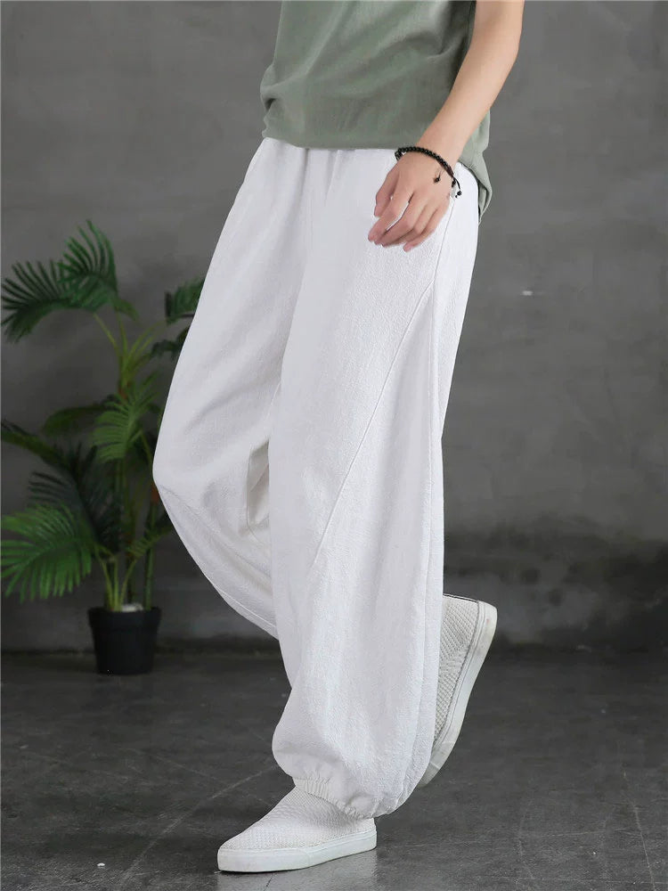 A pair of stylish high waist yoga pants made from soft linen, featuring a retro design suitable for autumn and winter wear.