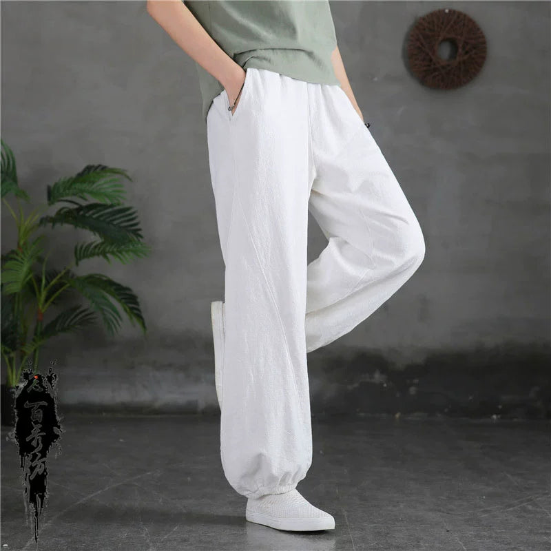 A pair of stylish high waist yoga pants made from soft linen, featuring a retro design suitable for autumn and winter wear.
