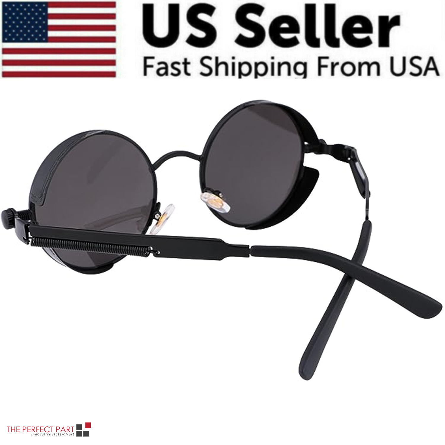 A pair of retro round polarized sunglasses featuring a vintage gothic steampunk design, suitable for both men and women.