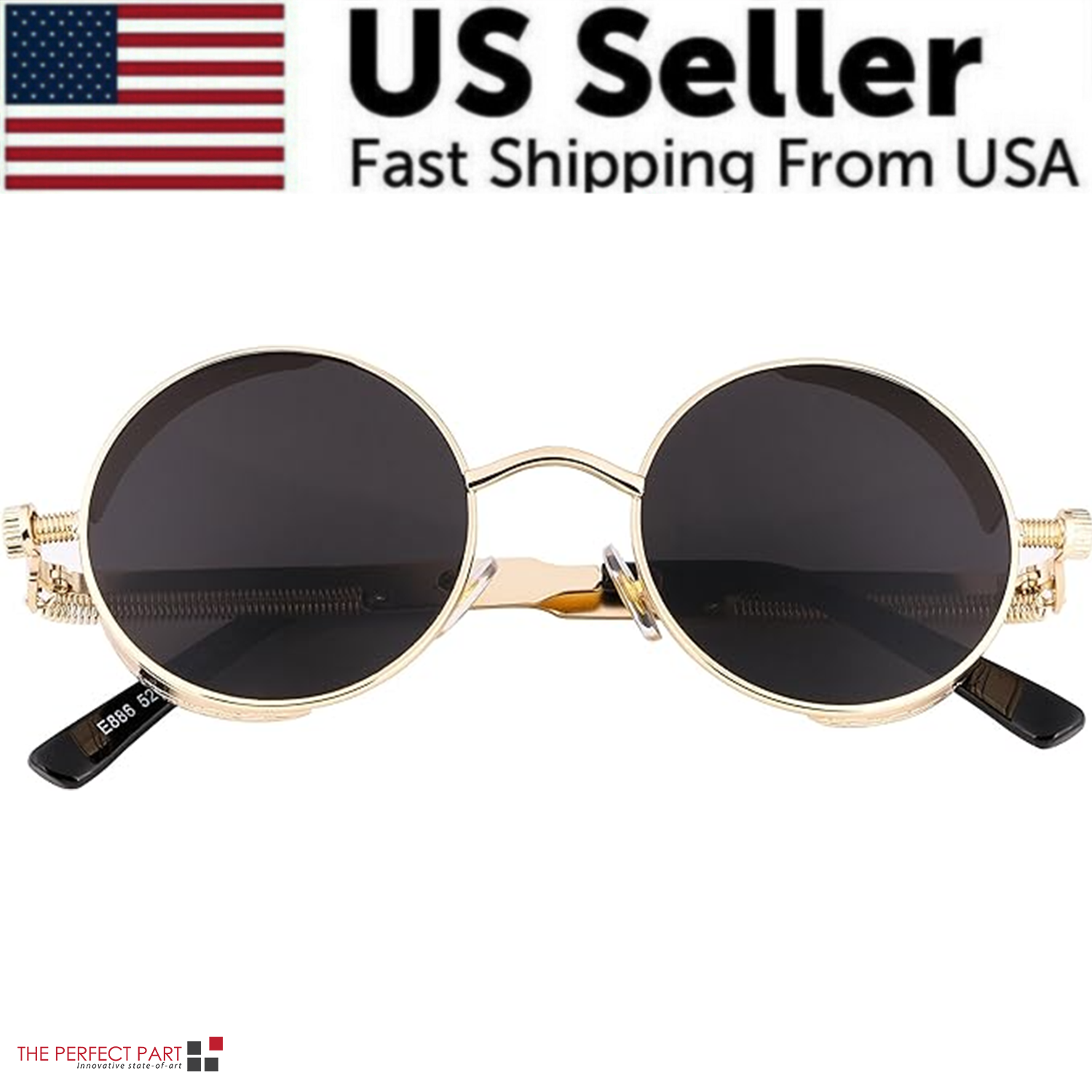 A pair of retro round polarized sunglasses featuring a vintage gothic steampunk design, suitable for both men and women.