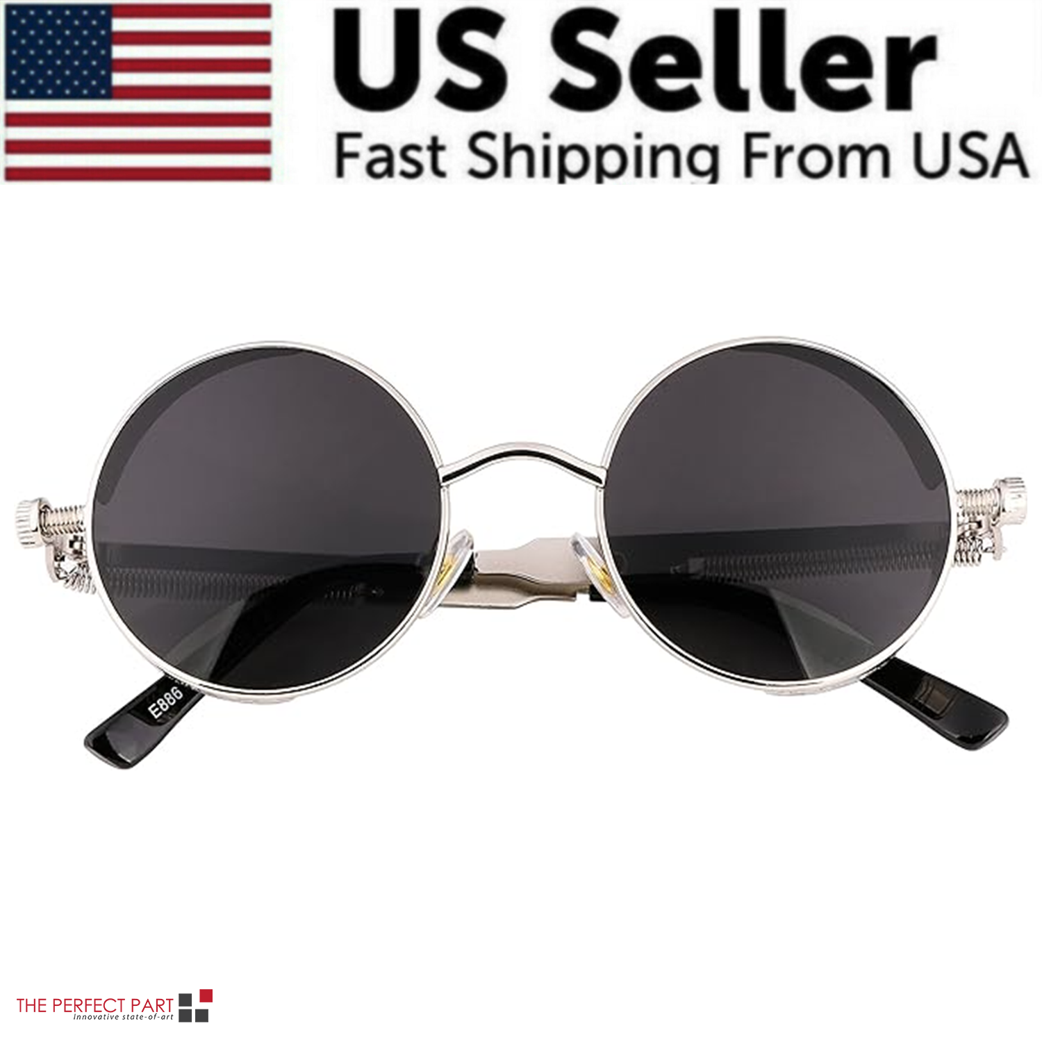 A pair of retro round polarized sunglasses featuring a vintage gothic steampunk design, suitable for both men and women.