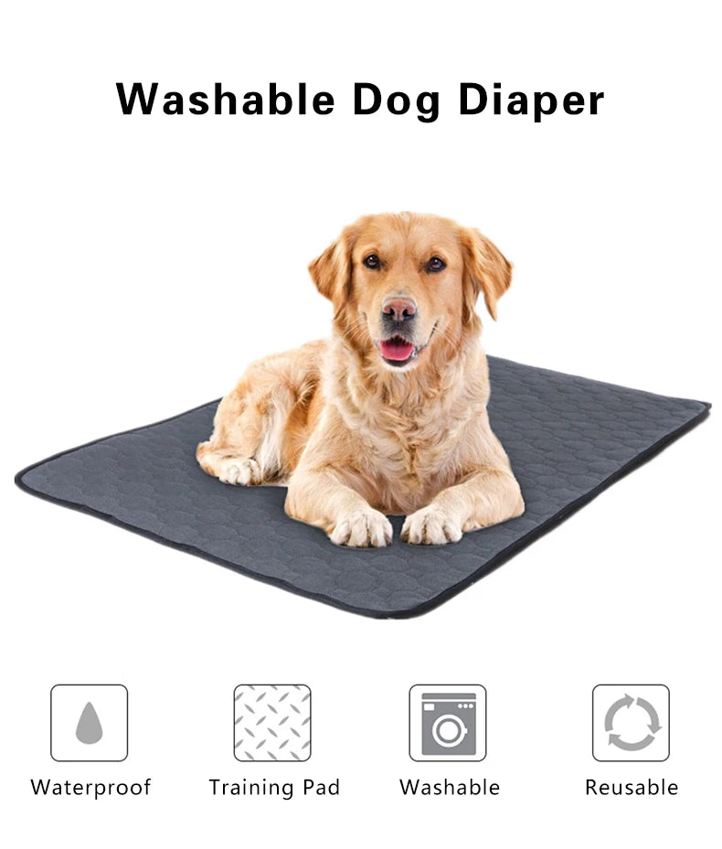 A soft and absorbent reusable pet diaper mat designed for dogs, featuring a non-slip backing and stylish design, perfect for training and comfort.