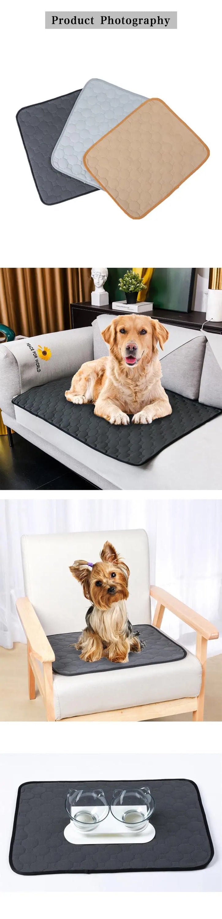 A soft and absorbent reusable pet diaper mat designed for dogs, featuring a non-slip backing and stylish design, perfect for training and comfort.