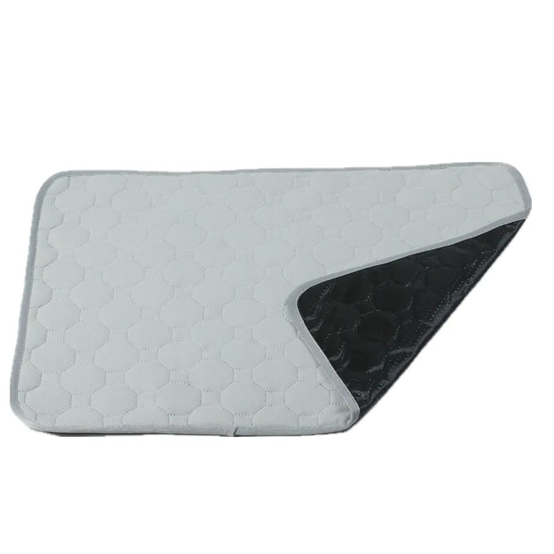 A soft and absorbent reusable pet diaper mat designed for dogs, featuring a non-slip backing and stylish design, perfect for training and comfort.