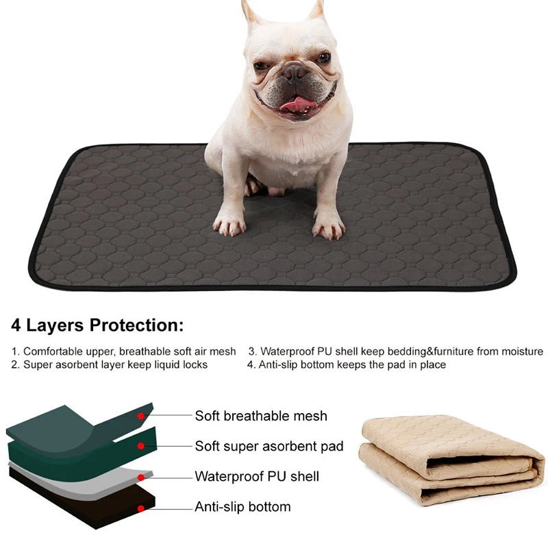 A soft and absorbent reusable pet diaper mat designed for dogs, featuring a non-slip backing and stylish design, perfect for training and comfort.