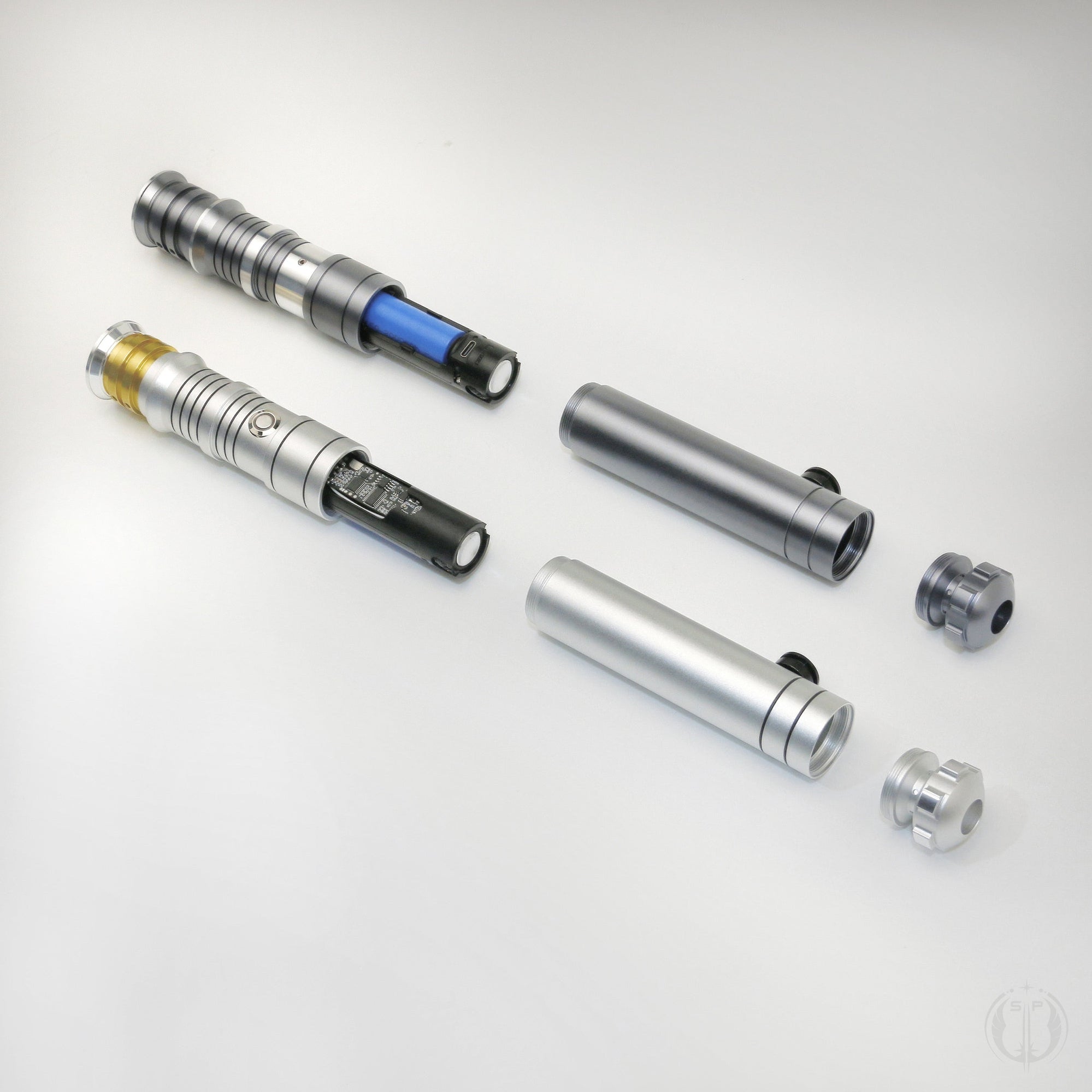 A detailed image of the Revan saber showcasing its dual-quality blade, customizable lighting, and motion-based sound effects.