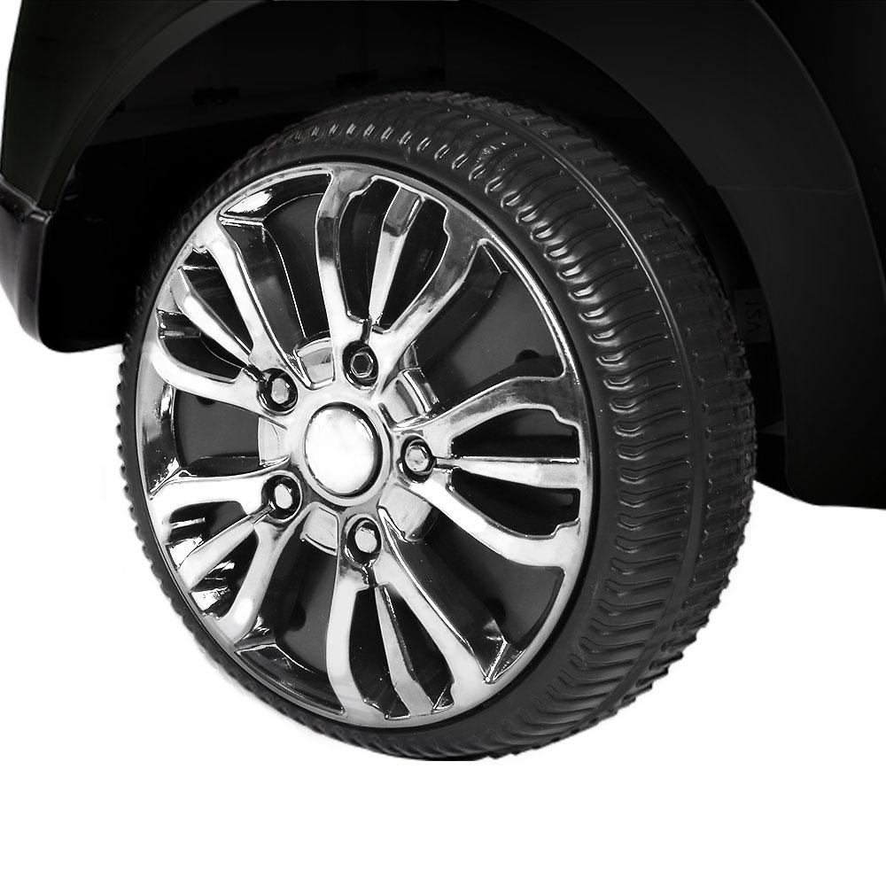 Rigo Kids Ride On Car Electric 12V in black with stylish design, working doors, and safety features, perfect for children aged 3-8.