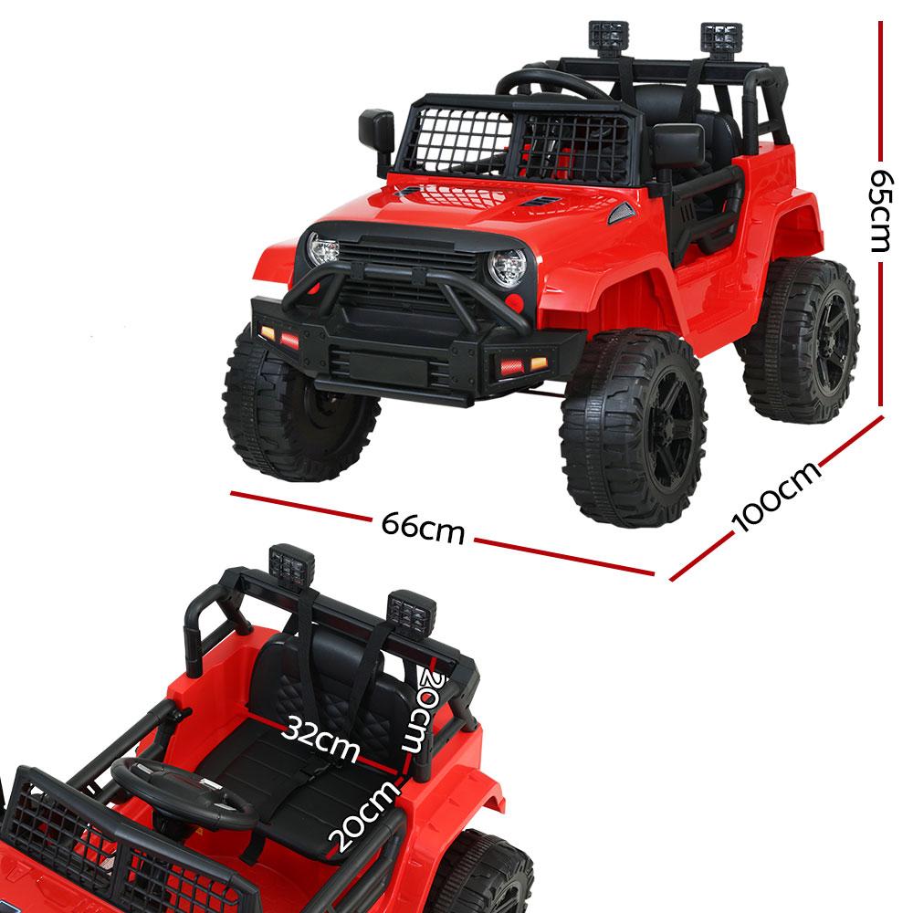 Rigo Kids Ride On Car Electric 12V Jeep in vibrant red color, featuring stylish design, working headlights, and remote control functionality.