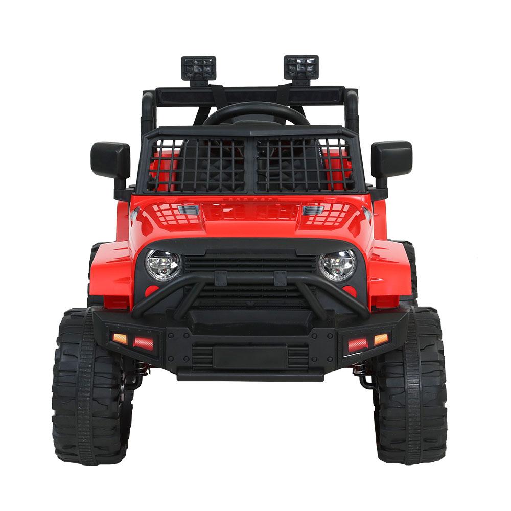 Rigo Kids Ride On Car Electric 12V Jeep in vibrant red color, featuring stylish design, working headlights, and remote control functionality.