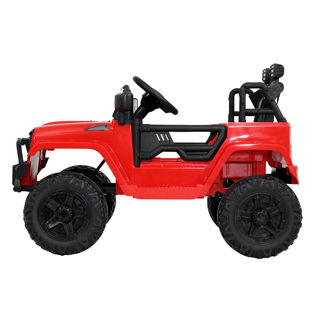 Rigo Kids Ride On Car Electric 12V Jeep in vibrant red color, featuring stylish design, working headlights, and remote control functionality.