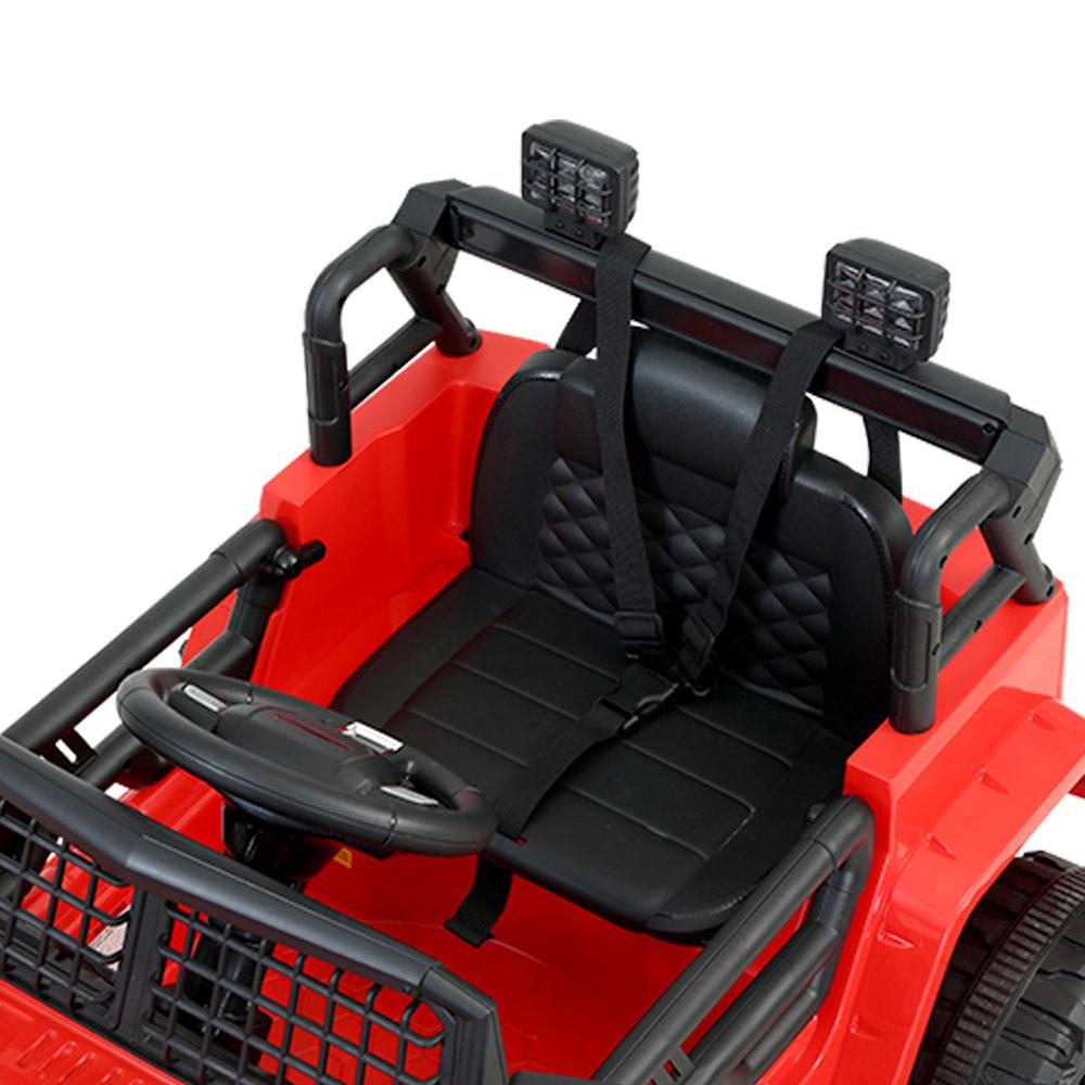 Rigo Kids Ride On Car Electric 12V Jeep in vibrant red color, featuring stylish design, working headlights, and remote control functionality.