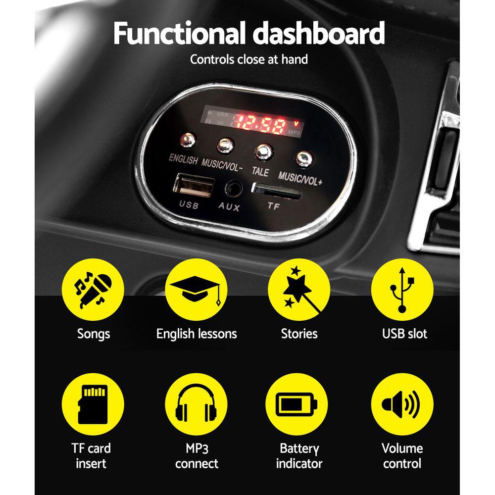 Rigo Kids Ride On Car in white color, resembling a BMW X5, showcasing its sleek design, working doors, and bright headlights.