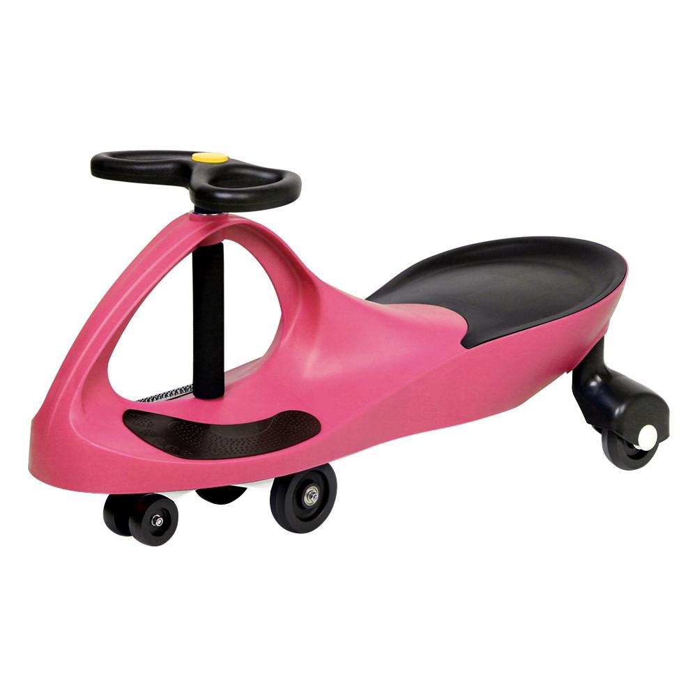 Rigo Kids Ride On Swing Car in pink, designed for children aged 3 and above, featuring a pedal-free design and sturdy construction.