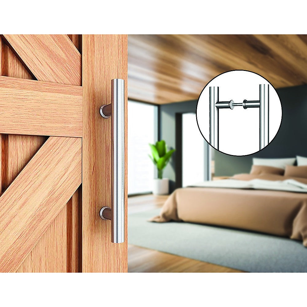 Round 300mm Push Pull Stainless Steel Door Handle showcasing its sleek design and durable construction, ideal for various door types.