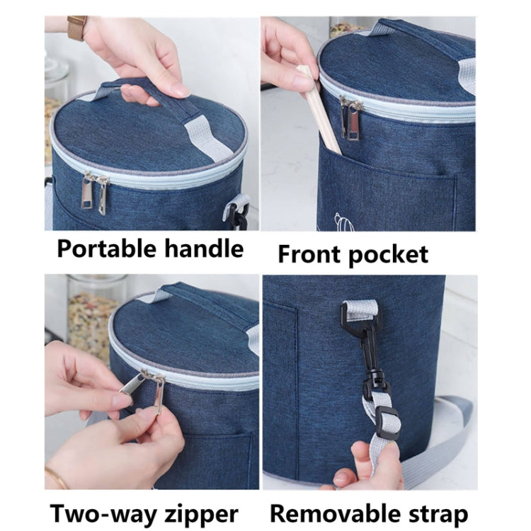 Round insulated lunch bag made of cationic Oxford cloth with a detachable shoulder strap, available in multiple sizes.