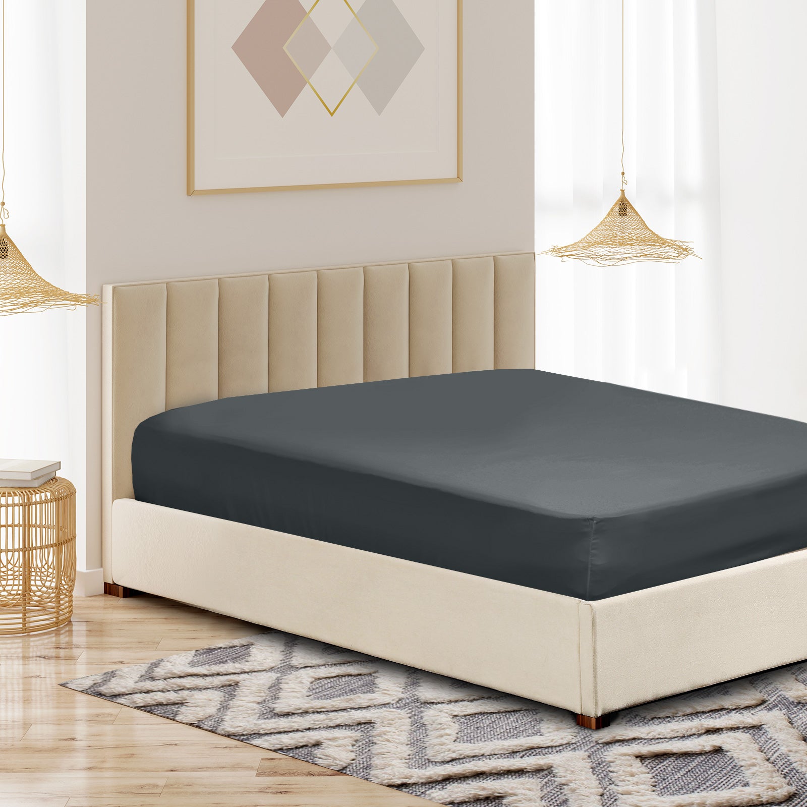 Royal Comfort 1200 Thread Count Fitted Sheet in various colors, showcasing its luxurious texture and quality fabric.