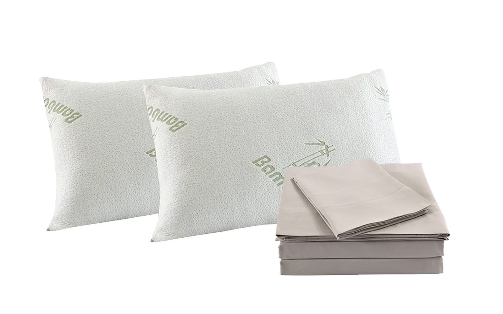 Royal Comfort Bamboo Blend Sheet Set with Bamboo-Covered Memory Foam Pillows, showcasing luxurious bedding and pillows designed for comfort.