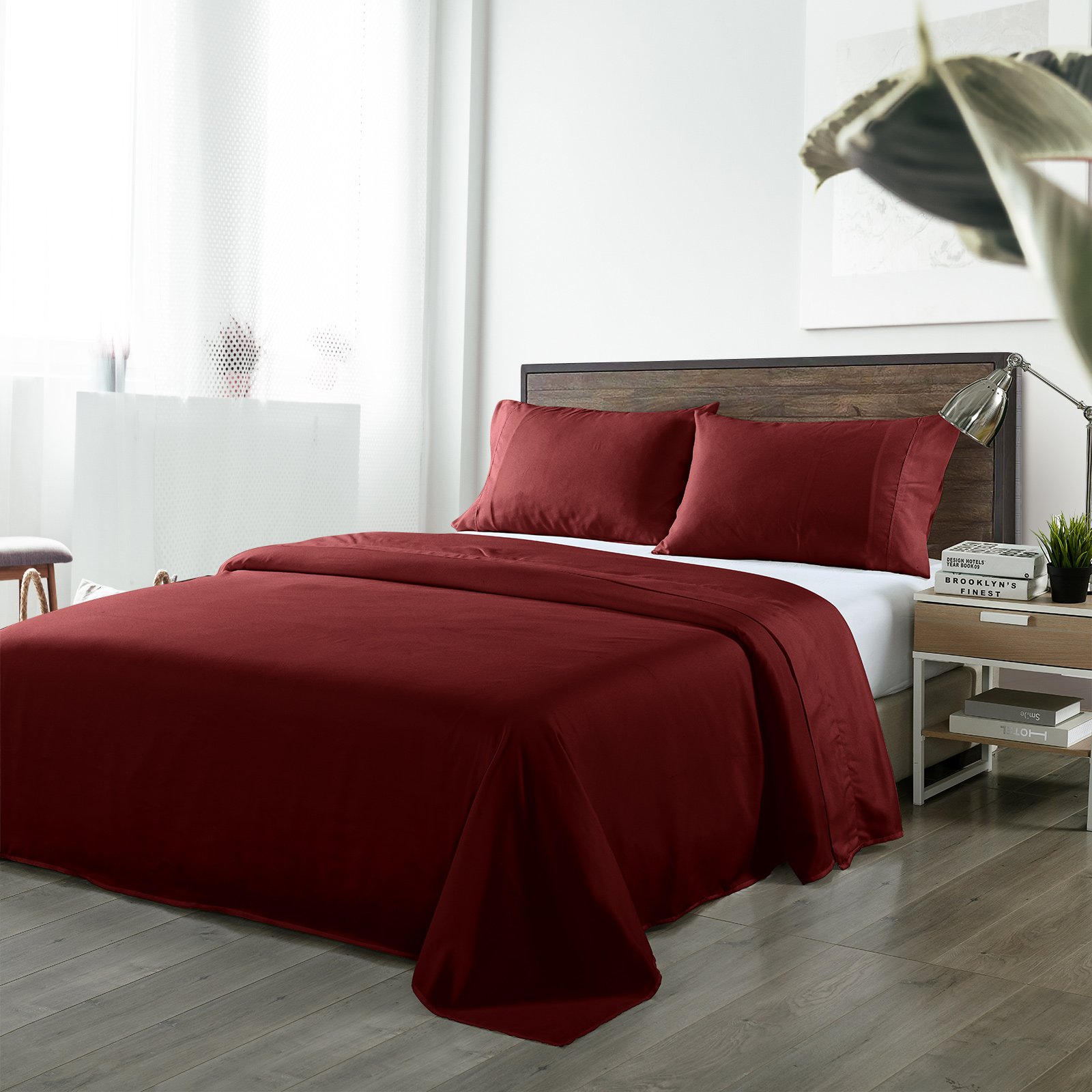 Royal Comfort Bamboo Blended Sheet & Pillowcases Set showcasing luxurious 1000TC fabric with a soft, silky texture in a stylish bedroom setting.