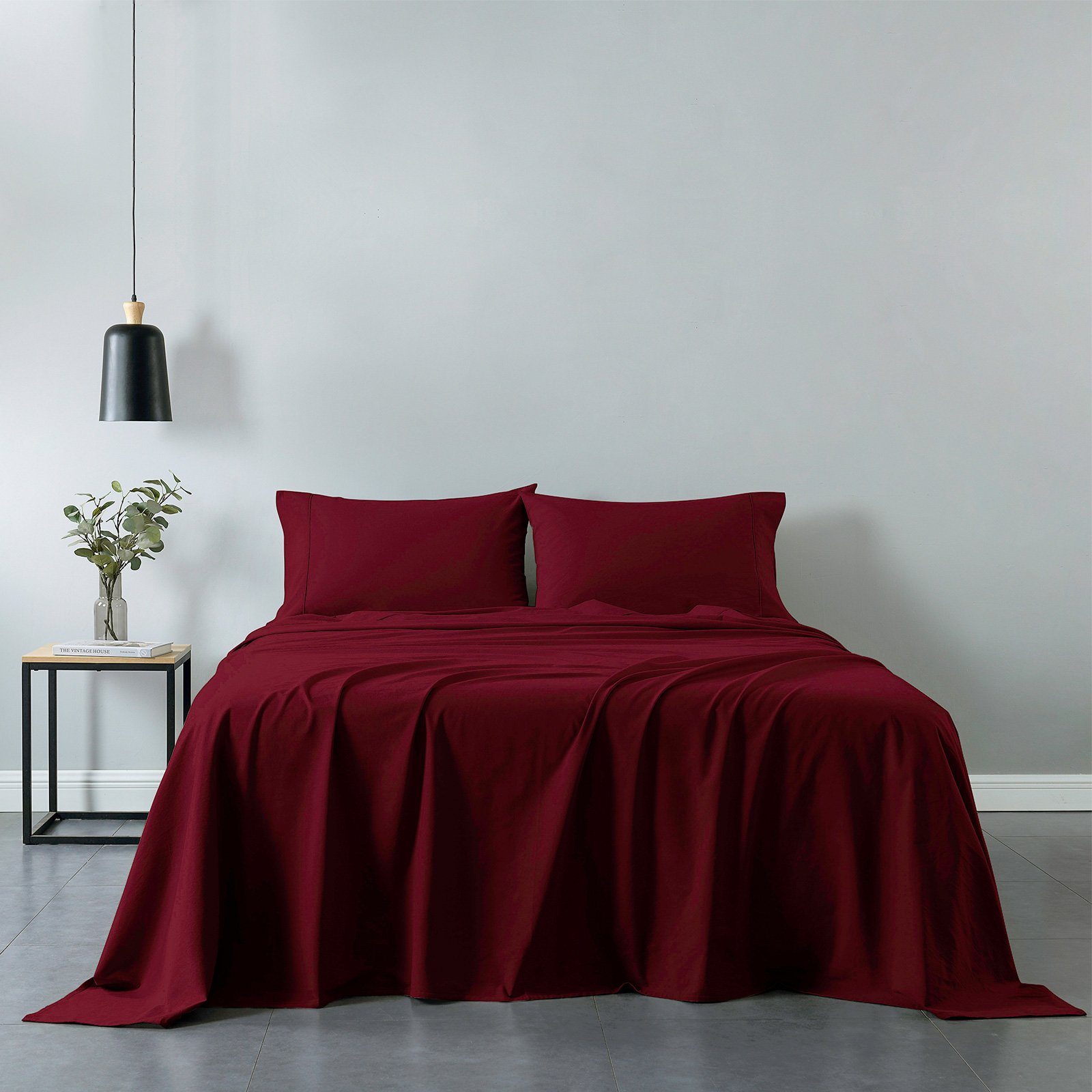 Royal Comfort Vintage Washed 100% Cotton Sheet Set featuring soft fabric and neutral colors, displayed elegantly on a bed.