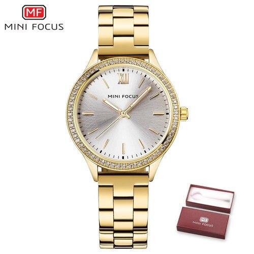 Royal Dress Elegant Ladies Quartz Watch with stainless steel strap and crystal design, showcasing luxury and style.