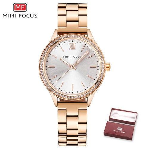 Royal Dress Elegant Ladies Quartz Watch with stainless steel strap and crystal design, showcasing luxury and style.