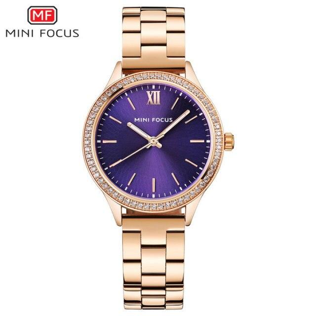 Royal Dress Elegant Ladies Quartz Watch with stainless steel strap and crystal design, showcasing luxury and style.