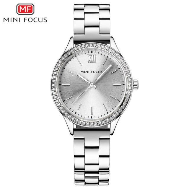 Royal Dress Elegant Ladies Quartz Watch with stainless steel strap and crystal design, showcasing luxury and style.