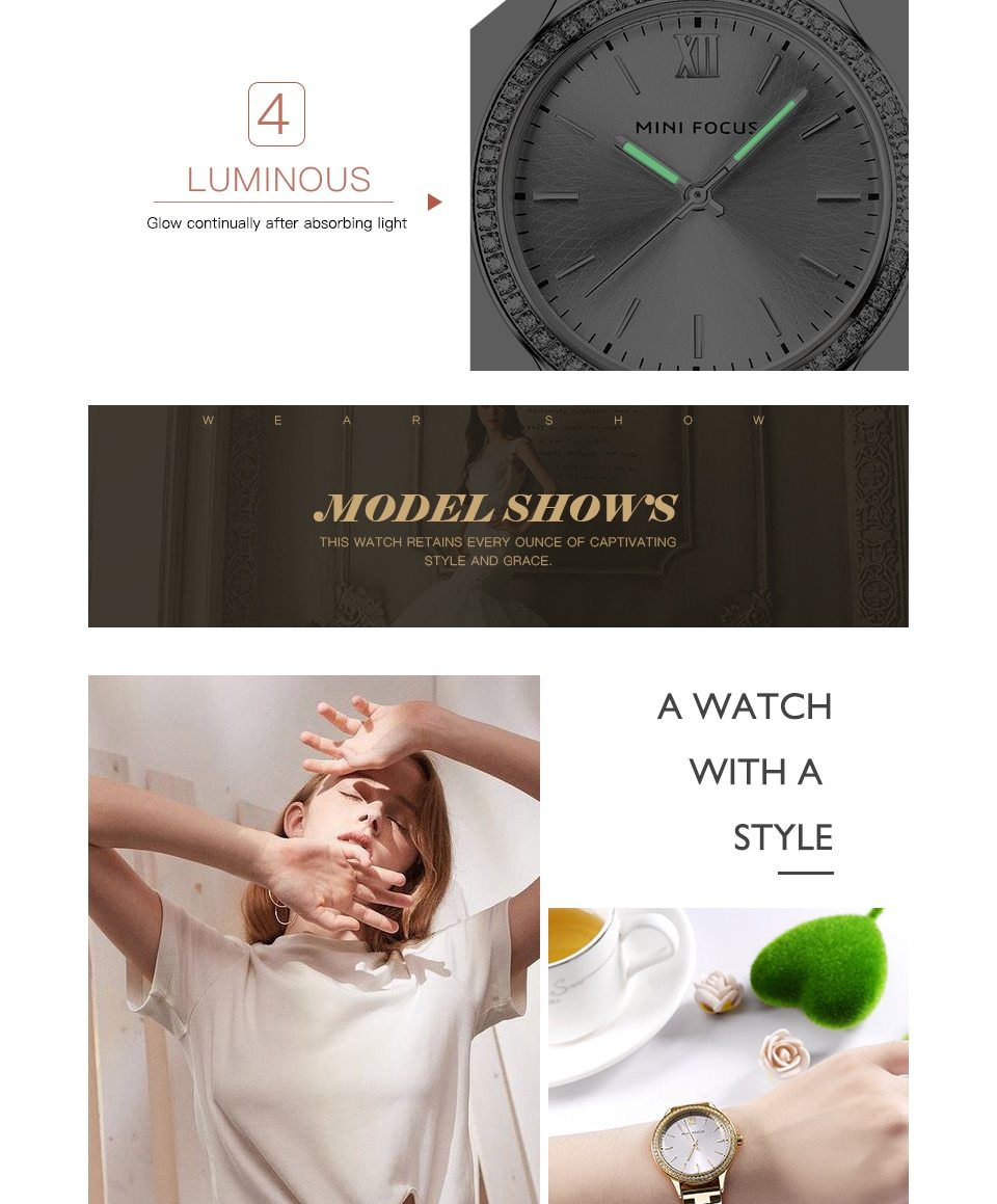 Royal Dress Elegant Ladies Quartz Watch with stainless steel strap and crystal design, showcasing luxury and style.