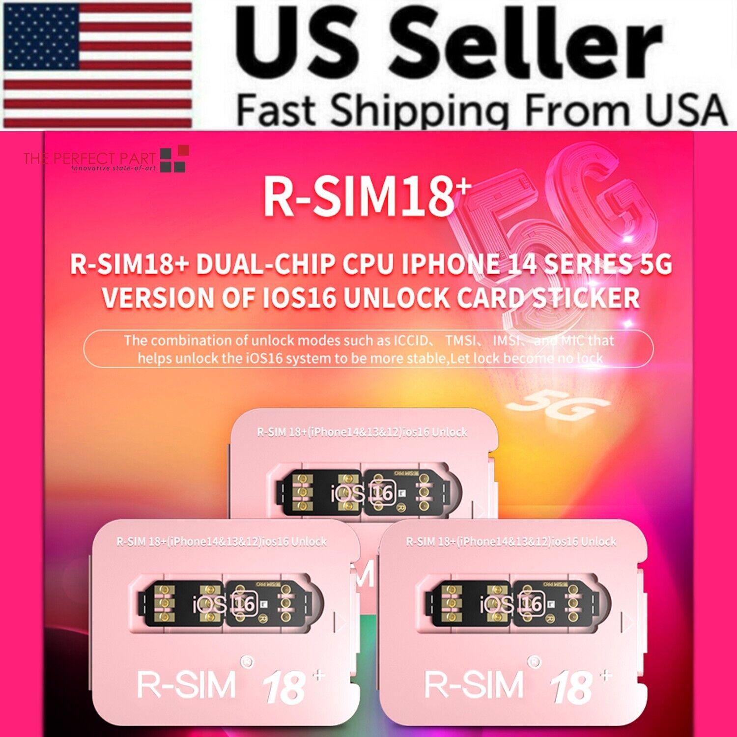 R-SIM18+ RSIM 18+ Nano Unlock Card designed for iPhone 14 Plus, 13, 12, 11 Pro Max, featuring a compact design and easy installation.