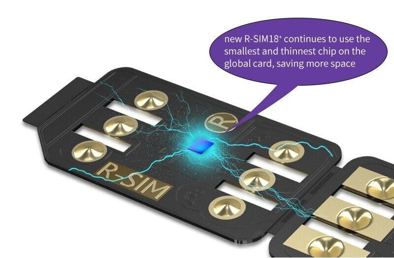 R-SIM18+ RSIM 18+ Nano Unlock Card designed for iPhone 14 Plus, 13, 12, 11 Pro Max, featuring a compact design and easy installation.