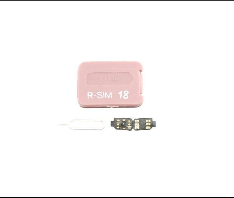 R-SIM18+ RSIM 18+ Nano Unlock Card designed for iPhone 14 Plus, 13, 12, 11 Pro Max, featuring a compact design and easy installation.