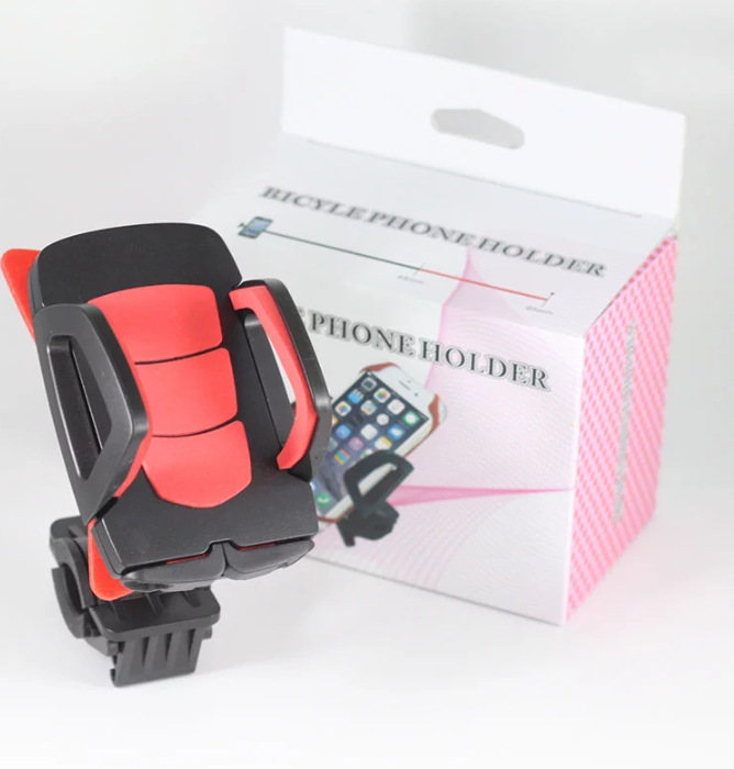 Rubber Phone Holder Handlebar for bicycles, securely holding a smartphone in a vibrant color.