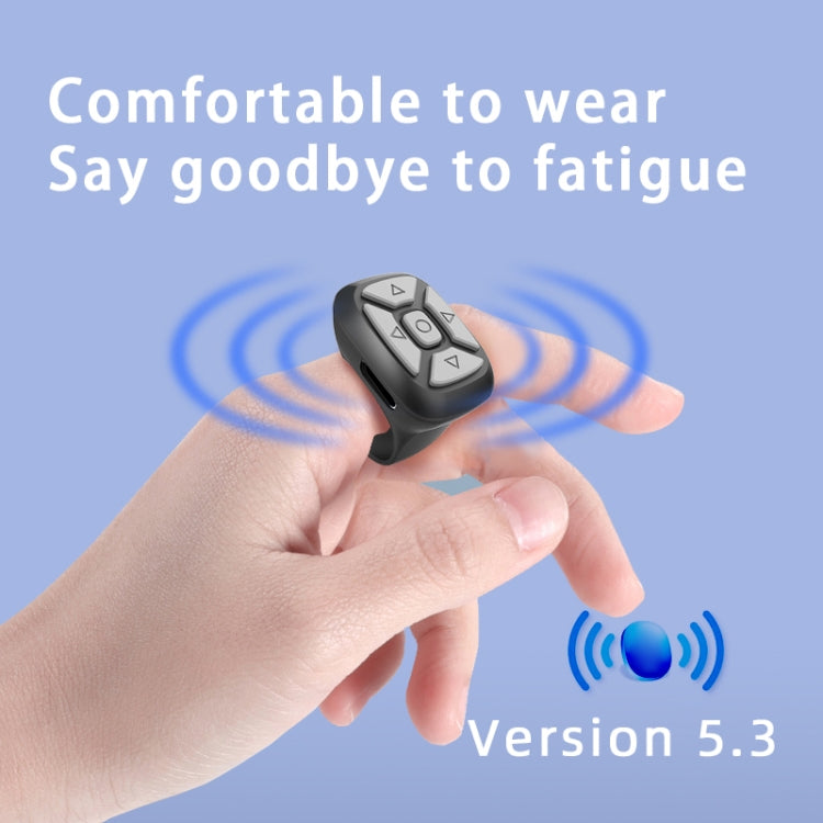 S18 Portable Smart Wireless Bluetooth Ring Remote Control in black, ergonomically designed to fit comfortably on your finger for easy operation.